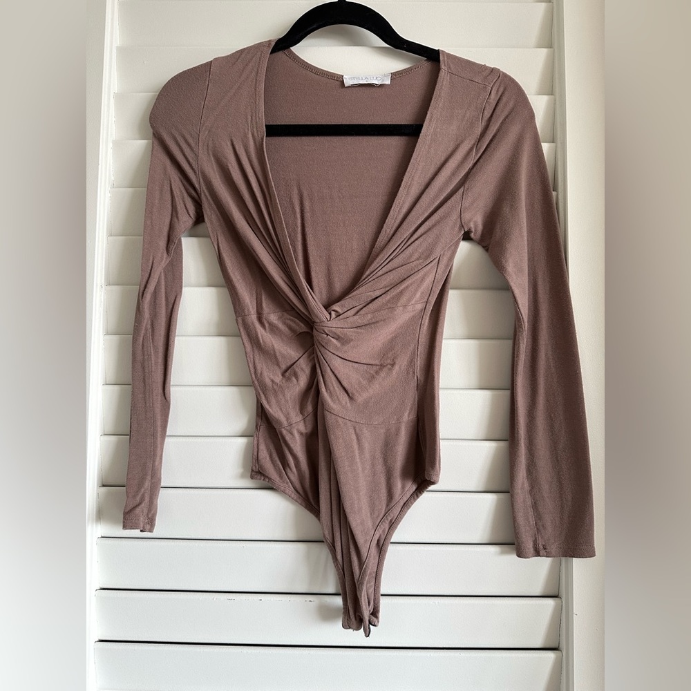 Tan Taupe Twist Front Bodysuit
